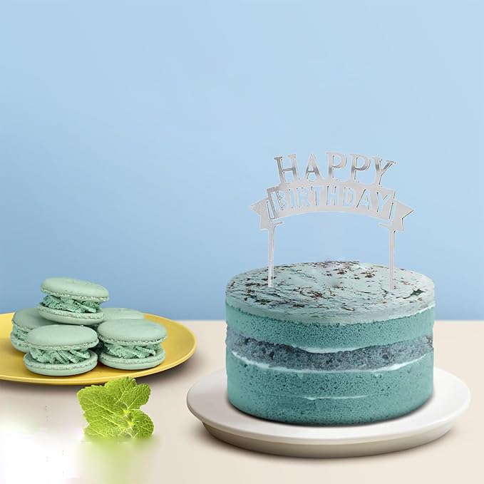 Silvery Acrylic Birthday Cake Toppers - 6pcs Happy Birthday Toppers for Girls' Party Decorations
