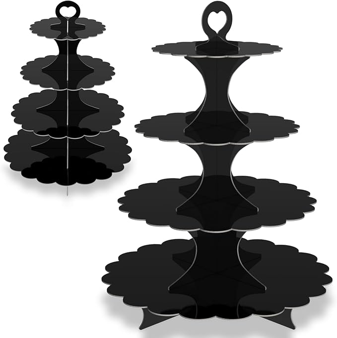 4-Tier Round Black Cupcake Stand, 2 Pack – Elegant Dessert Display for Weddings, Parties, Birthdays
