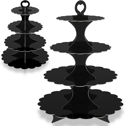4-Tier Round Black Cupcake Stand, 2 Pack – Elegant Dessert Display for Weddings, Parties, Birthdays