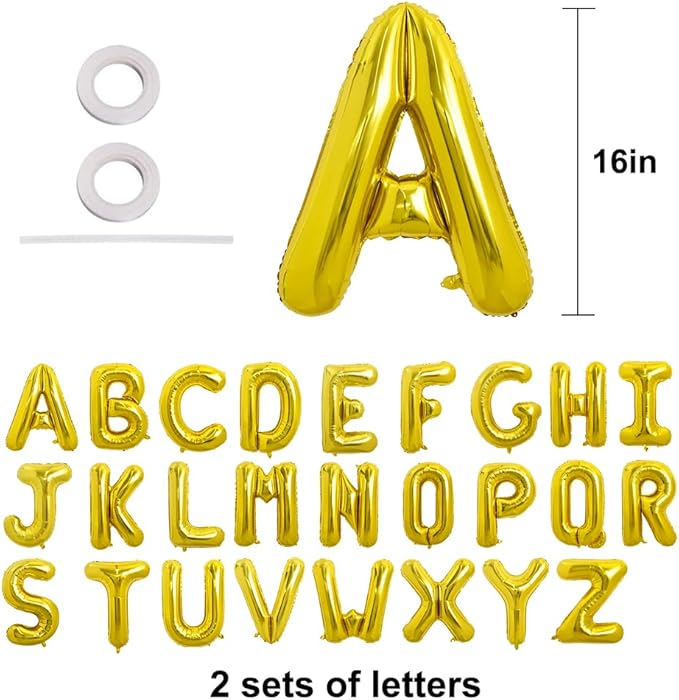 TONIFUL 52 Pieces16 Inch Gold Letter A-Z Balloons,Custom Phrase Mylar Foil Alphabet Letter DIY Personalized Phrase Banner for Birthday Anniversary Celebration Graduation Party Supplies Decoration