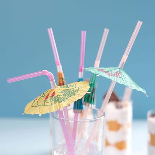 Efavormart 50 Pack Multicolor Umbrella Party Drinking Straws, 10 Inch Disposable Luau Tropical Cocktail Straws for Pool & Summer Party Decor