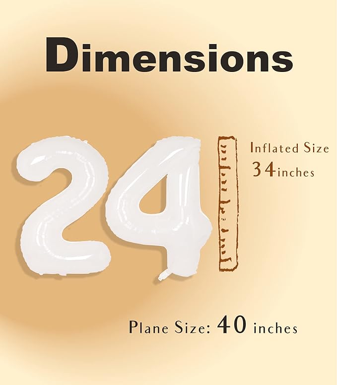 SUWEN 40 Inch White Large 24 Number Balloons Big Foil Helium Number Balloons 0-9 Giant Jumbo Happy 24th Birthday Party Decorations for Men or Women Huge Mylar 42 Anniversary Party Supplies