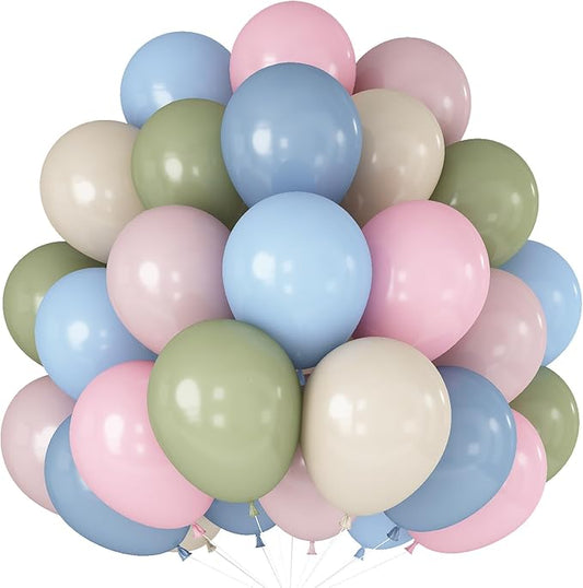 Pink Blue Green Balloons 12inch 60pcs Pale Pink Beige Light Pastel Blue White Sand Dusty Green Helium Latex Balloon Arch Boho Birthday Garden Tea Goose Party Decorations Bridal Baby Shower Wildflower