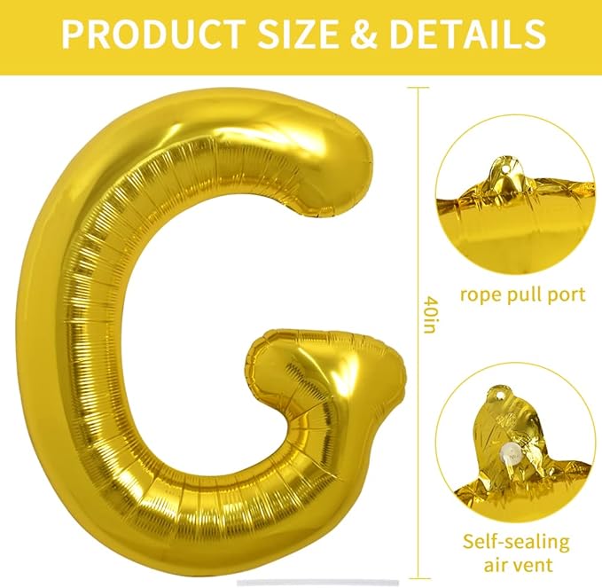 TONIFUL 40 Inch Large Gold Letter G Balloons, Foil Mylar Big Balloons for 2026 New Year Eve Graduation Wedding Baby Shower Birthday Party Anniversary Supplies Decorations