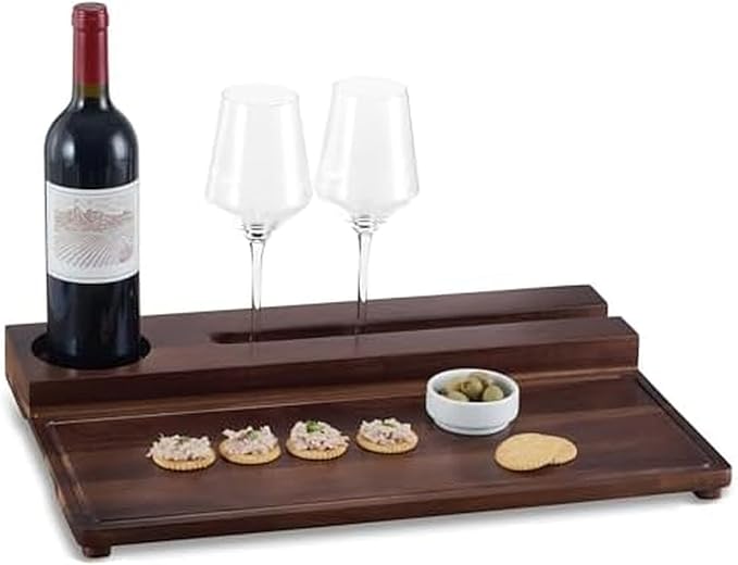 Gourmet Basics by Mikasa Picnic Wine and Charcuterie Acacia Wood Serving Tray, 20 x 13 Inch, Multicolored