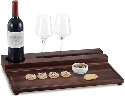 Gourmet Basics by Mikasa Picnic Wine and Charcuterie Acacia Wood Serving Tray, 20 x 13 Inch, Multicolored
