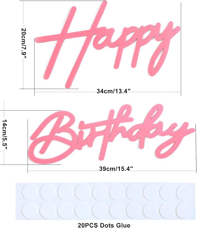 Pink Happy Birthday Felt Sign for Backdrop - Large Happy Birthday Letters for Balloon Arch Party Backdrop Decorations Large Reuseable Signs for Baby Girl Women Party Baby Shower