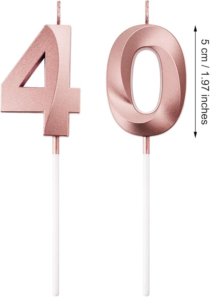 BBTO 40th & 4th Birthday Candles Number Candles Cake Topper Decoration for Birthday Wedding Anniversary Celebration Supplies(Rose Gold)