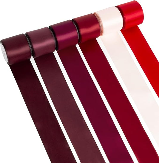 Red Satin Ribbon 1.5 Inch Assorted Burgundy, Dark Red, Maroon, Wine, Rose White, Double Faced Satin Ribbon for Flower Bouquet, Gift Wrapping, Wedding Invitation, Bows, Crafts, Gift Bags - 30Yards