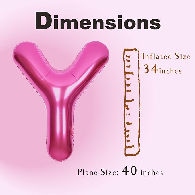 SUWEN 40 Inch Hot Pink Large Y Letter Balloons Big Foil Helium Letter Balloons A-Z Jumbo Mylar Happy Birthday Party Decorations for Woman Anniversary Party Supplies
