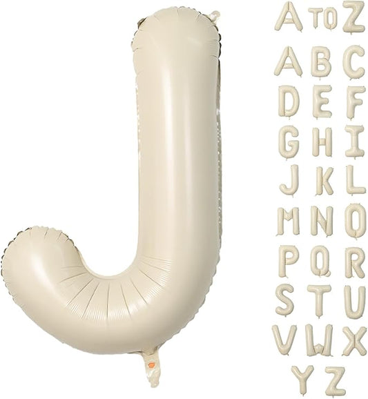 Biapian 40 Inch Letter J Balloons, Giant Cream J Foil Balloon, Big Single Alphabet A-Z Balloons, Beige Large Aluminum J Balloons Helium for Birthday, Baby Shower, Wedding, Anniversary Party Decoration