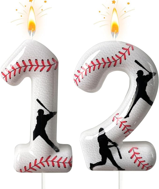 Baseball Birthday Number Candle, Number 12 Candles for Cake Topper, Ideal Birthday Parties Cake Decor, Wedding Anniversary and Other Celebrations (Candle 12)
