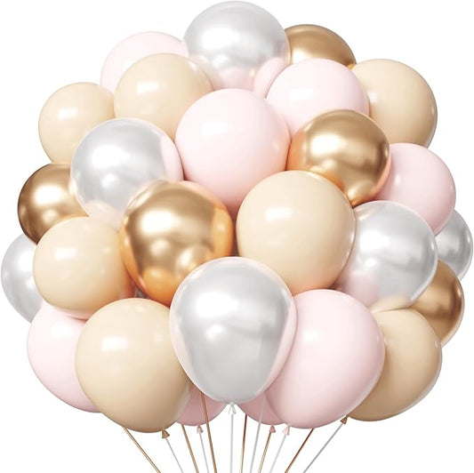 Pink and White Balloons 55pcs Pink and Gold Balloons 12inch Light Pink Balloons for Wedding Bridal Shower Baby Shower Birthday Decorations
