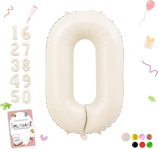 40 Inch Cream Number Balloons 0-9, Giant Self-Sealing Beige Foil Number 0 White Sand Digit Helium Balloon for Boys Girls Women Men Party Anniversary Supplies Decorations