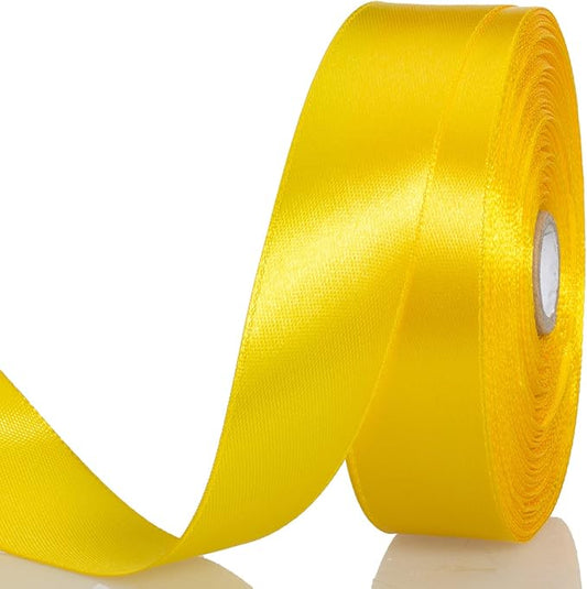 YASEO 1 Inch Yellow Solid Satin Ribbon, 50 Yards Craft Fabric Ribbon for Gift Wrapping Floral Bouquets Wedding Party Decoration