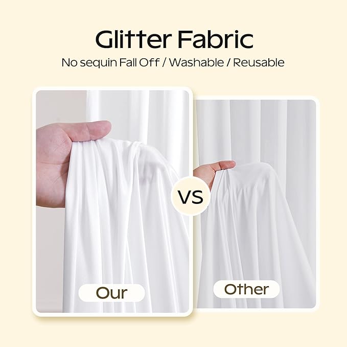 White Glitter Satin Backdrop Curtain for Parties 10x10FT Shimmer Photo Backdrop Drapes Non-Wrinkle Sparkle Drapes for Backdrop,Back Drop Cloth for Wedding Baby Shower Birthday Christmas Decorations