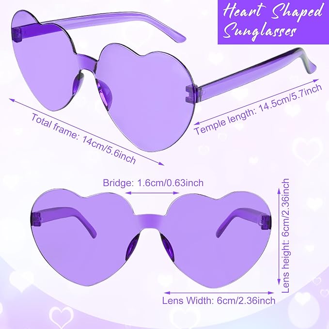 14 Pack Heart Shaped Sunglasses for Women Rimless Heart Glasses Bulk Mardi Gras Candy Color Sunglasses for Party