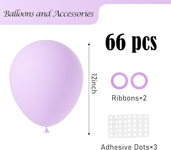 Voircoloria Pastel Purple Balloons, 66pack 12inch Light Purple Latex Party Balloons for Birthday Baby Shower Graduation Wedding Gender Reveal Anniversary Party Decorations