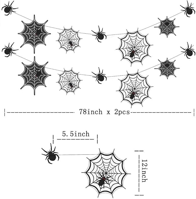 Cheerland Spider Web Banner Garland Black Halloween Decorations Hanging Cobweb Spiderweb Haunted Mansion for Spooky Birthday Horror Home Office Classroom Mantle Fireplace Decor Party Supplies