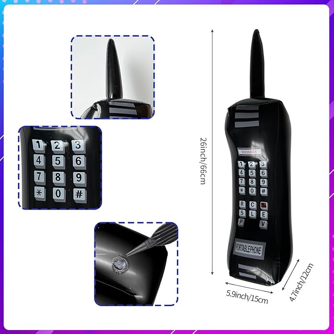 3 PCS Hip hop Props Inflatable Mobile Phone Inflatable Radio Boombox Inflatable Microphone Props for or 80s 90s Party Decorations Glow Theme Birthdays Party Graduations Photo Booth Props