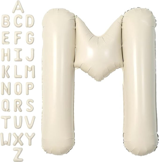 SUWEN 40 Inch Cream Large M Letter Balloons Big Foil Helium Letter Balloons A-Z Jumbo Mylar Happy Birthday Party Decorations for Girl Anniversary Party Supplies