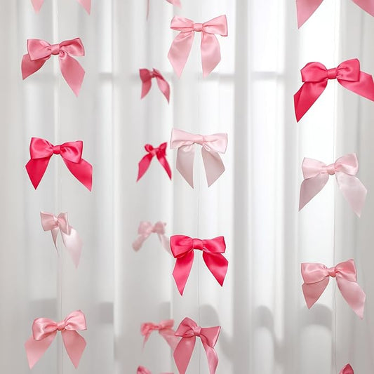 Taobary 8 Pcs 6.6 ft Bow Garland, Satin Ribbon Bow Banner Coquette Hanging Ornament for Photo Backdrop Birthday Party Wedding Bridal Baby Shower Wall Decorations(Classic Pink,1.5 Inch)