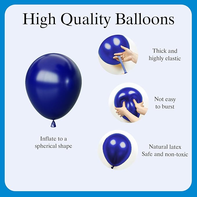 Blue Balloons Set, 65pcs 12 inch Metallic Blue Balloons Navy Blue Blue Confetti Macaron Baby Blue Latex Balloons for Birthday Baby Shower Graduations Party Decorations