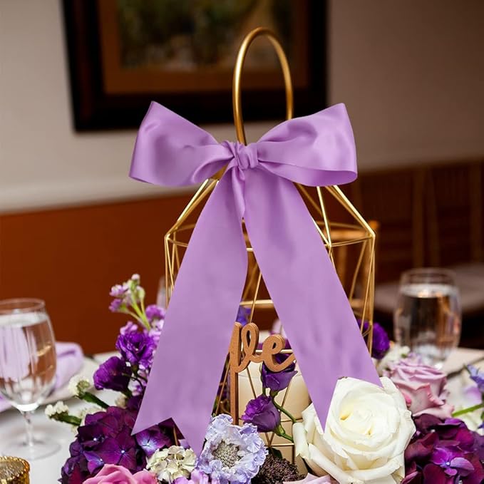 TONIFUL 4 in x 22Yds Wide Violet Light Purple Satin Ribbon Solid Fabric Large Ribbon for Cutting Ceremony Kit Grand Opening Chair Sash Hair Car Bow Sewing Craft Gift Wrapping Wedding Decoration
