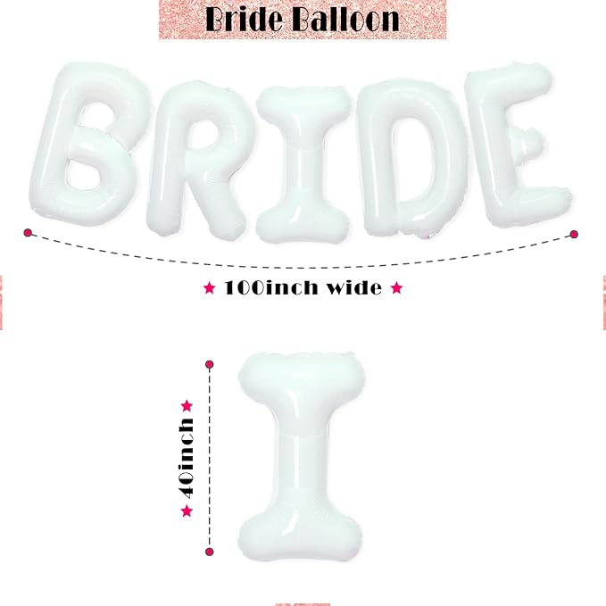 40 inch Bride Balloons White Letters Banner - Bachelorette Party Decorations Kit - Bach Party Supplies and Favors with Ring Balloon, Bottle and Glass Balloon
