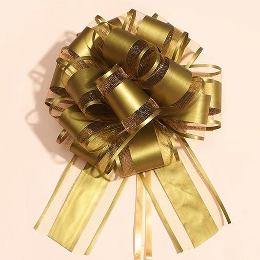 6 Pieces Large Pull Bows,Gold Gift Bow,6 inches,Christmas, Party Birthday Gift Wedding Ribbon Bows for Wrapping Boxes or Flower Decorations, Valentine's Day Gift Decorations(Gold)