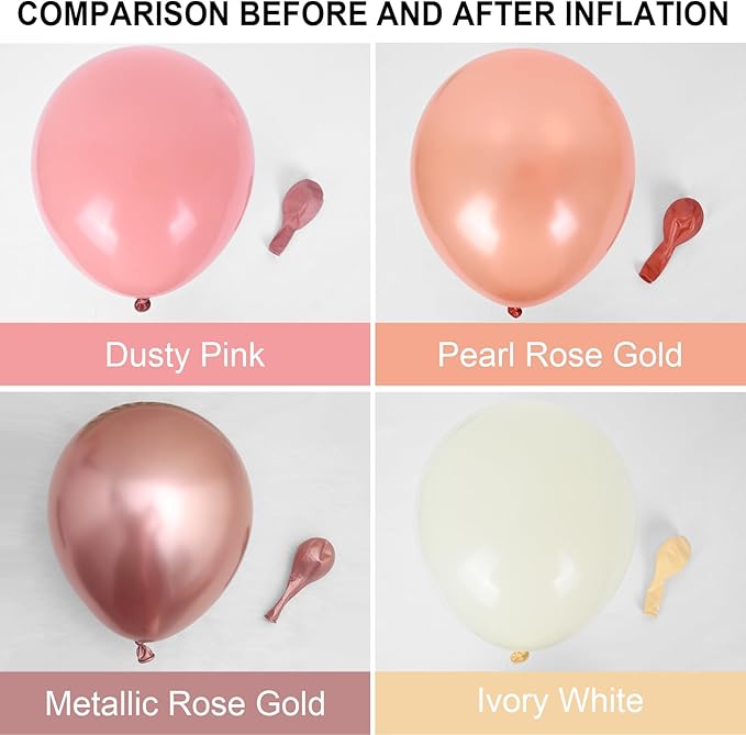 Dagelar Dusty Pink Boho Blush Balloons, Metallic Rose Gold Retro Pink Ivory White Balloon, Nude Cream White Balloon and Confetti Balloons for Bridal Baby Shower Girls Birthday Wedding Decor Supply
