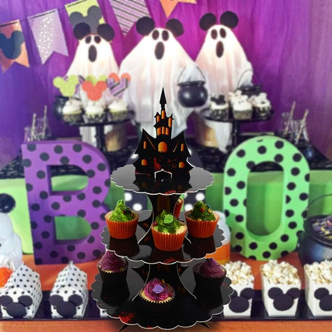 Halloween Party Supplies 3 Tier Cupcake Stand Cardboard Cake Stand Gothic Tower for Halloween Party Decorations