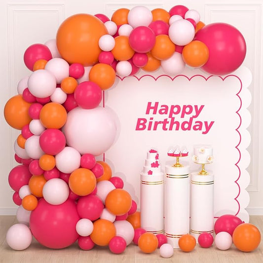 Pink Orange Balloon Garland Arch Kit, Rose Red, Light Pink and Orange Balloons Birthday Balloon for Wedding Bridal Shower Bachelorette Birthday Graduation Party Decorations