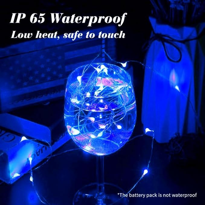 ZGWJ 100 Pack Fairy Lights Battery Operated, 7FT 20LED Mini Fairy String Lights Silver Wire 3 Modes for DIY, Parties, Wedding, Bedroom, Halloween Christmas Decoration- Blue
