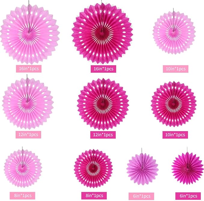 BEISHIDA Hot Pink Hanging Honeycomb Round Paper Fans Decoration Bachelorette Theme Tissue Paper Fan Garland for Valentine's Day Anniversary Girls Birthday Wedding Bridal Shower Party Supplies（10packs）
