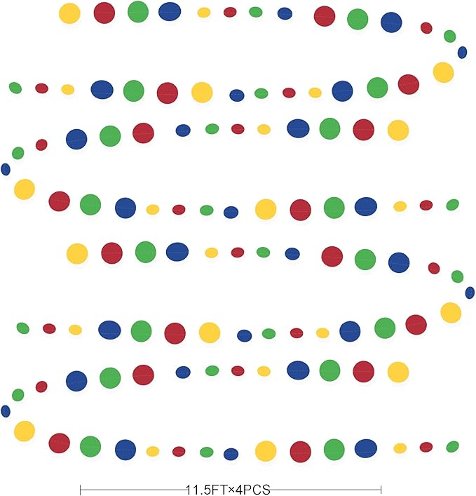 Mario Party Decorations Circle Dot Garland Red Blue Yellow Green Hanging Paper Polka Dot Streamer for Birthday Baby Shower Wedding Bridal Shower Carnival Circus Clown Fiesta Party Supplies