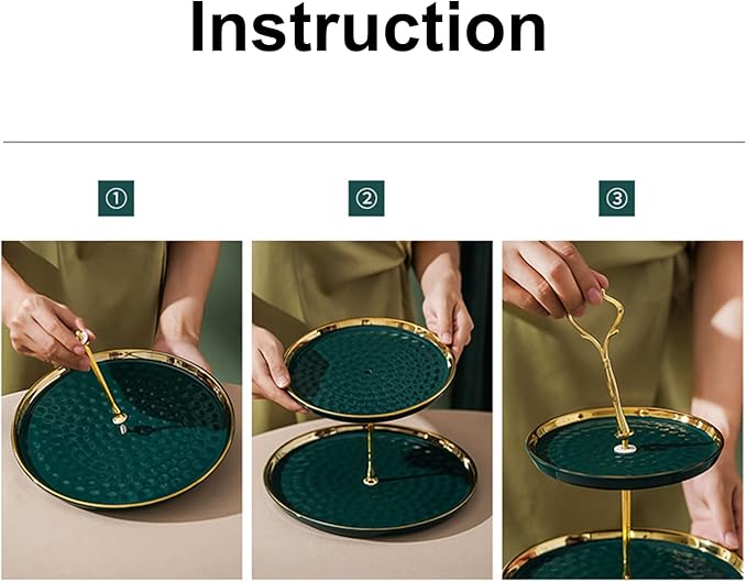 Tosnail Set of 2 Porcelain Cupcake Stand Ceramic Dessert Stand Tiered Serving Trays with Gold Rod, 3 Tiers and 2 Tiers Cake Stand Party Serving Trays Fruit Pastry Holders for Wedding and Party