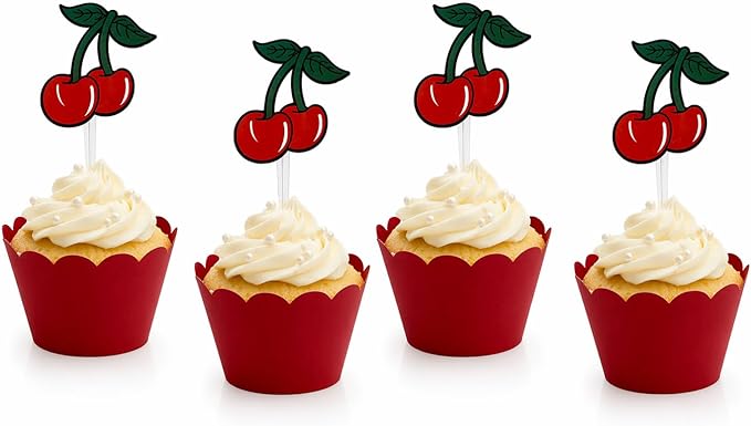 Cherry Cupcake Topper Picks for Birthday Cake Decorations