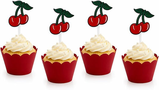 Cherry Cupcake Topper Picks for Birthday Cake Decorations
