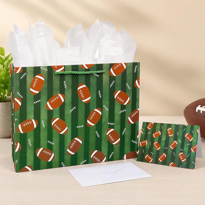 Oletx 13“ Football Party Favor Gift Bags,Football Gift Wrapping Bags with Tissue Paper, Sports Party Birthday Goodie Gifts Treat Bags