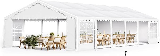PHI VILLA 20x40 Outdoor Heavy Duty Party Tent, Large Commercial Canopy Wedding Event Tent with Removable Sidewalls & 7 Storage Bags for Patio Outdoor Garden Events, White