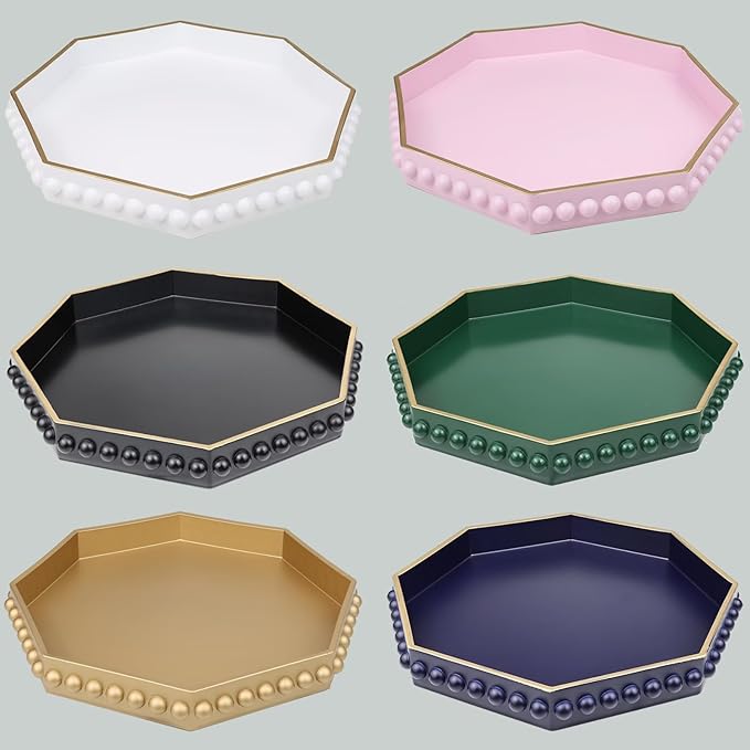 Navy Blue Octagonal Plastic Serving Tray for Coffee Table, Ottoman, Kitchen Counter, Living Room, Outdoor, Lacquered, Contemporary, 13x13x1.57 inches, Polypropylene