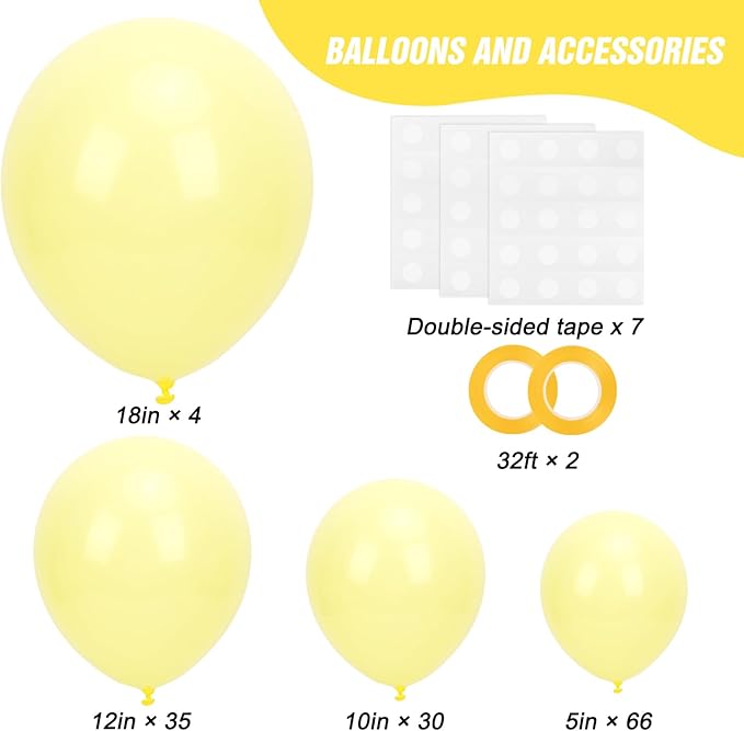 RUBFAC 135pcs Pastel Yellow Balloons, Latex Light Yellow Balloon Different Sizes 18 12 10 5 Inch for Garland Arch Baby Shower Anniversary Wedding Birthday Party Decorations