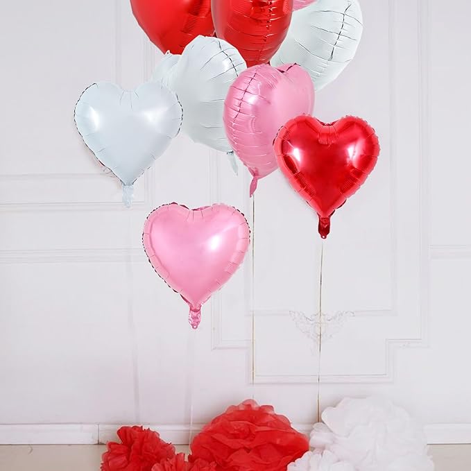 TONIFUL 30Pcs 18 Inch Heart Balloons Red White Pink Valentine’s Day Heart Shape Foil Mylar Balloons Decoration for Romantic Valentine's Day Wedding Bridal Shower Anniversary Engagement Party Supplies