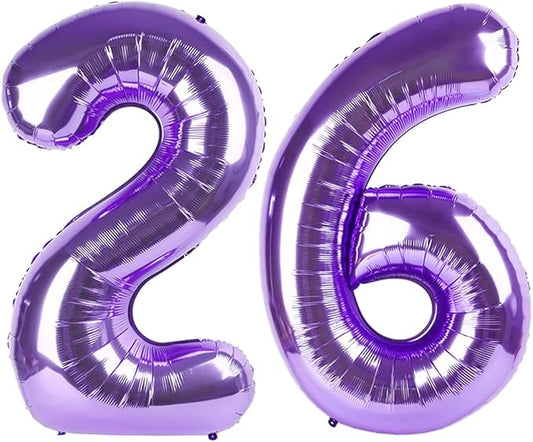 Balloon Number 26 Purple, Foil Happy 26th Birthday Balloon for Men & Women,40 Inch Large Balloons for 2 6 26 62 2026 Wedding Marriage Proposal Engagement Decorations