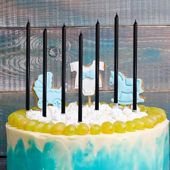 12 Count Long Thin Champagne Black Birthday Cake Candles in Holders for Birthday Wedding Party Cupcake Decorations Tall Candle