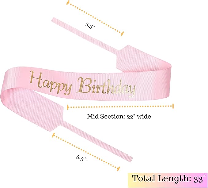Set of 12 Bouquet Banner Grosgrain Ribbon Tie Wrap Printed Sash Florist Bulk Supply for Floral Arrangements (Pink - Happy Birthday)