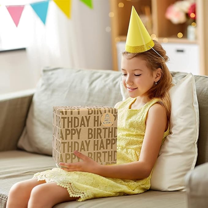 Happy Birthday Wrapping Paper For Men Boys Women Adults Kids Girls, Gift Wrapping Paper Recycled Multipack (7 Sheets,20 x 28 inches per sheet,27 Sq.ft. ttl.,) W/ 10 Gift Tags Jute Twine Tape Stickers