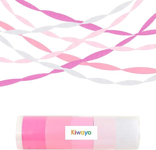 Pink Crepe Paper Streamers Birthday Party Decorations(5 Rolls)- Light Pink, Baby Pink,Hot Pink,White Paper Crafts for Girls Women Coquette Pink Bow Mouse Kitty Cartoon Party Décor