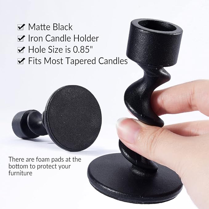4PCS Matte Black Spiral Iron Taper Candlestick Holders – Stylish Table Centerpieces for Wedding, Anniversary, Party & Home Decor, Durable Gift with Anti-Slip Design